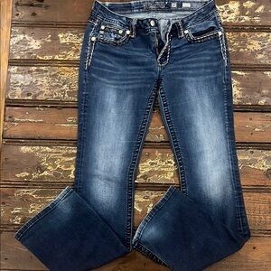 Miss Me Blue Boot Cut Jeans with Classic Stitching